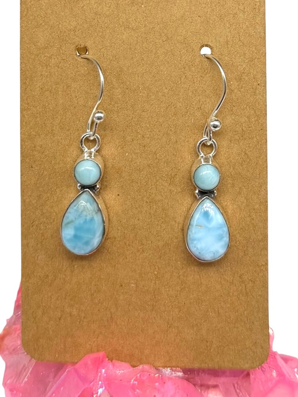 Larimar Earrings Solid 925 Sterling Silver Light Blue Stone Dangle Drop